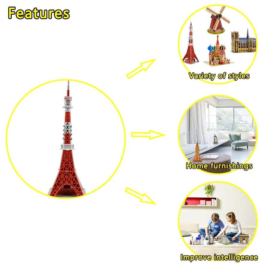 DIY Tokyo Tower 3D Puzzle Paper Assembled Building Model Toys for Children Game World Architecture Jigsaw Educational Toy Gifts