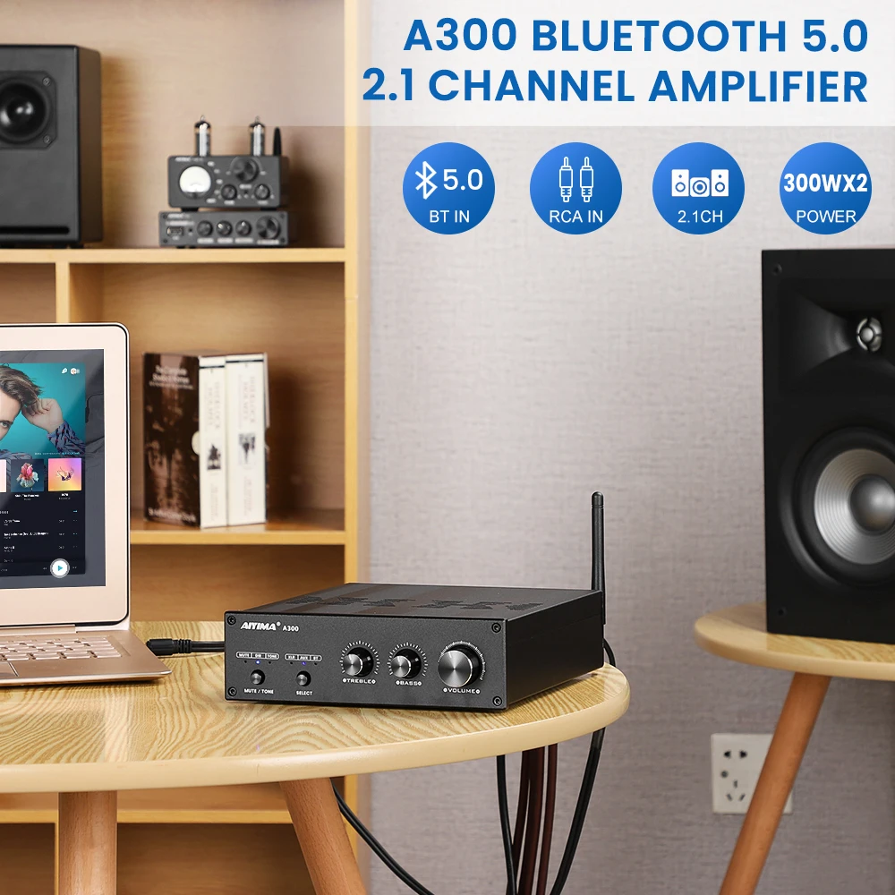 مضخم صوت AIYIMA A300 بتقنية البلوتوث 5.0 TPA3255 مضخم صوت ستيريو QCC3034 ES9023 فك APTX RCA XLR للمسرح المنزلي يمكنك صنعه بنفسك 300Wx2