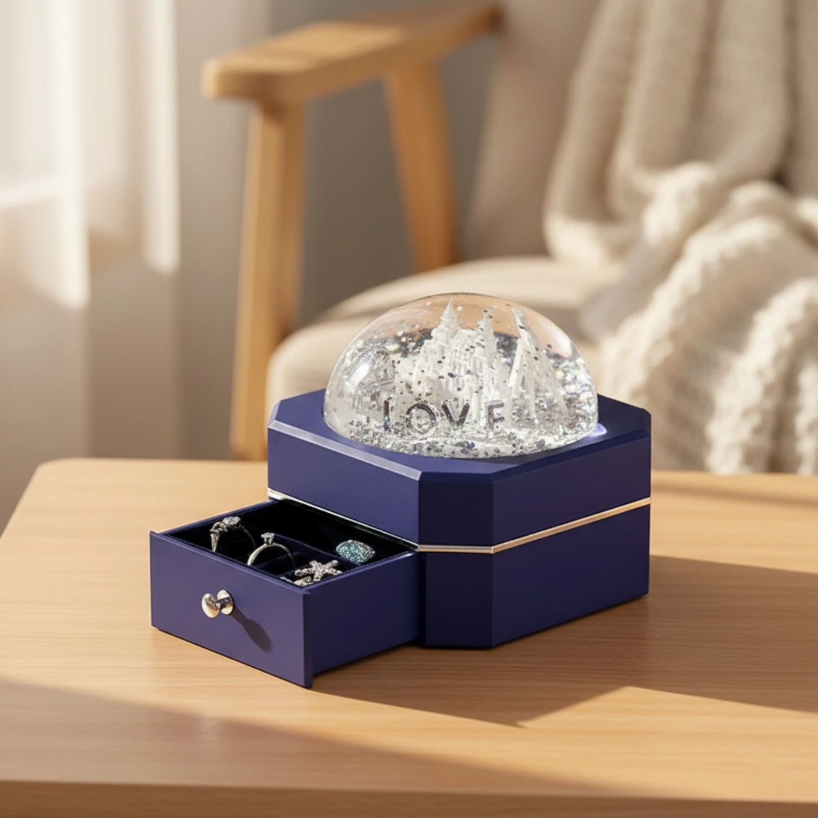 Octagonal Jewelry Box Compact Jewelry Box with Drawer Tabletop Organizer Divided Elegant for Girls, Vanity, Dresser