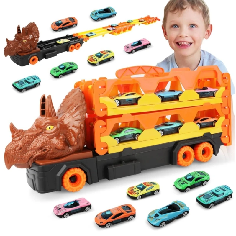 VATOS Dinosaur Truck Toy Cars for Boys Portable Race Track Truck Toy 6 Race Cars Best Gift Vehicles Toys Set for Kids