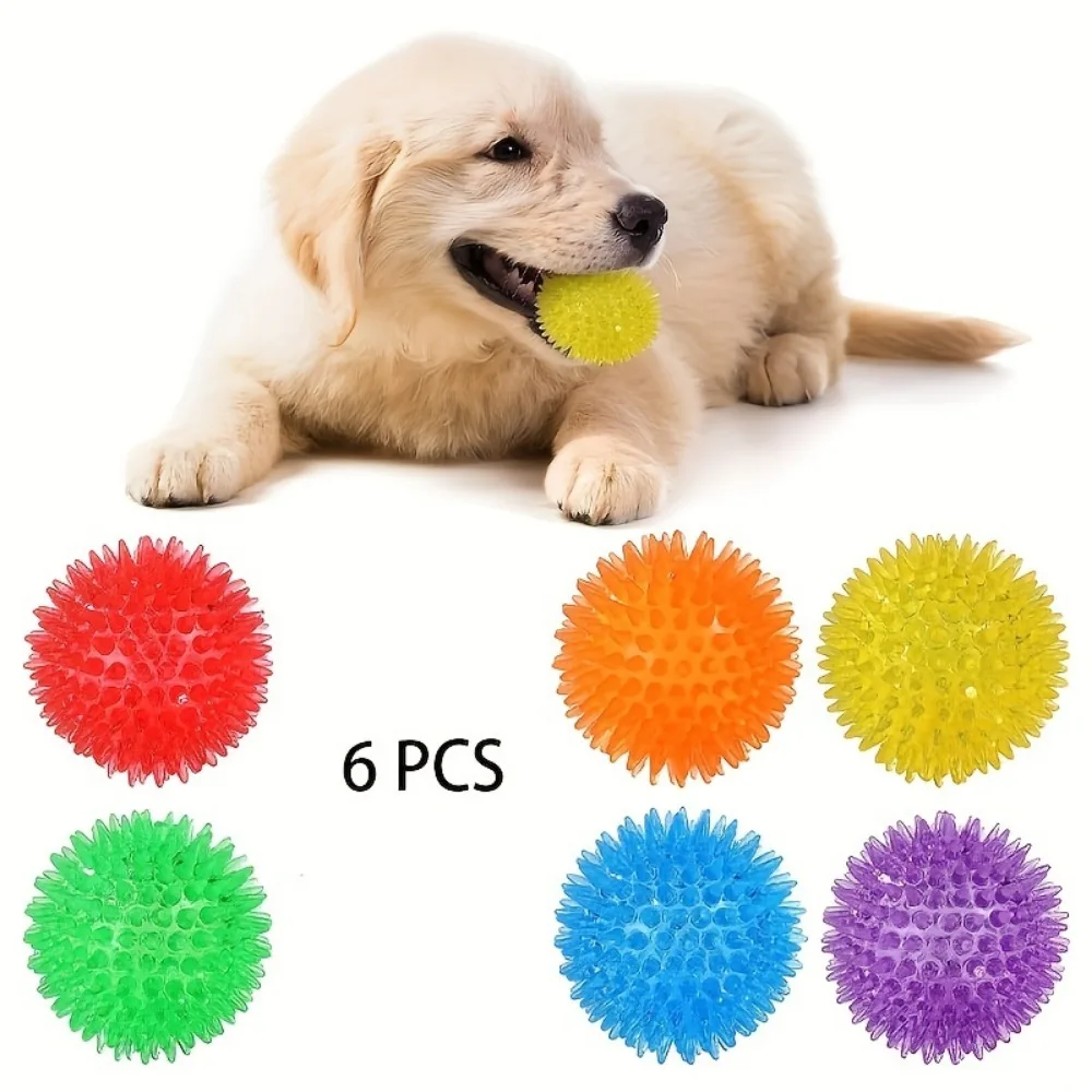 6pcs Durable Dog Toys: Squeaky Balls For Teeth Cleaning & Training - Safe & BPA Free For Small & Medium Dogs!