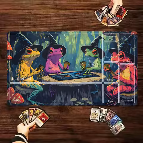 Frog Wizard Mouse Pad Card Playmat Stitched with Magic Zones Game Mats Tabletop for MTG/TCG Card Battle Commander Deck Desk Mat