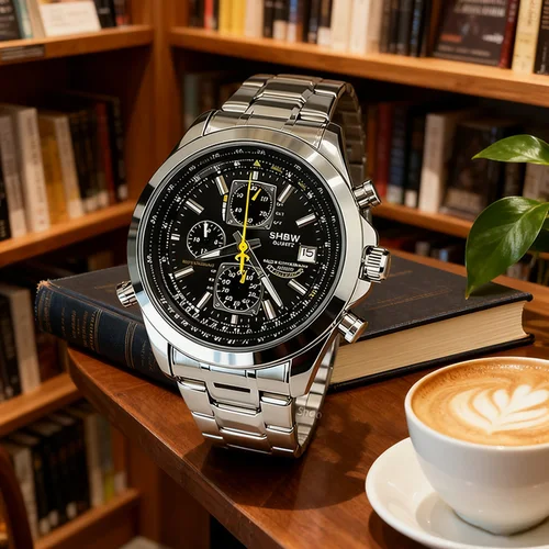 Reloj de cuarzo SHBW, reloj de pulsera de lujo a la moda para hombre, calendario resistente al agua, reloj redondo multifunción con correa de acero inoxidable, regalo de Navidad