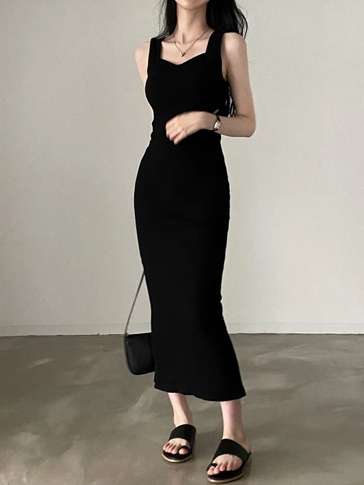 SUCHCUTE Korean Fashion Elegant Mini Dress Sexy Low Cut Party Long Dresses Women Vintage Dark Casual Black Bodycon Outfits 90s