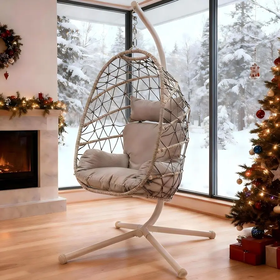 

Hanging Egg Chair Outdoor Swing Chair with Stand, Hammock Chair Indoor, Patio Boho Wicker Hanging Chair with Stand 350lbs Capac
