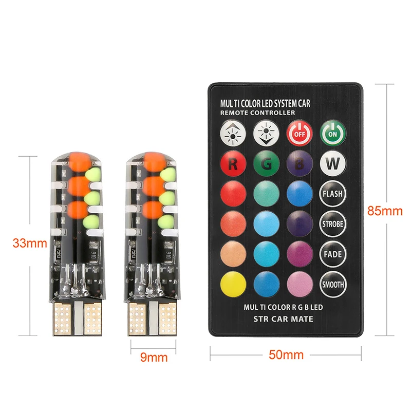 2pcs T10 COB RGB LED 6SMD Car Wedge Side Multicolor Light Bulbs Remote Contro