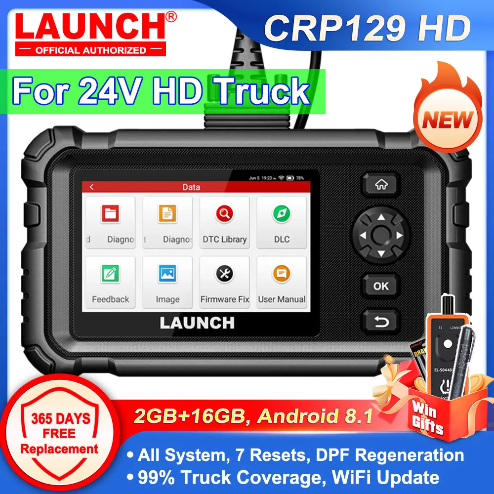 2024 New - LAUNCH CRP129 HD Elite 24V Heavy Duty Truck All Systems Diagnostic Tools 7 Service Oil Speed Limit Injector DPF OBD2