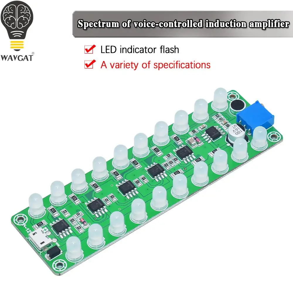 Voice control induction power amplifier audio level meter LED indicator flashing melody light stereo 3-color mixing light