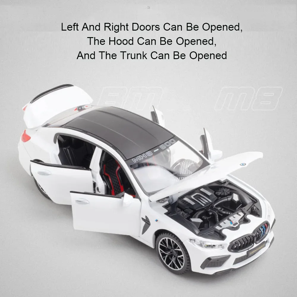 1/24 Scale M8 MH8-800 Sport Toy Car Model Alloy Diecast Pull Back Sound and Light Doors Opened Vehicle Toys for Kids Collection