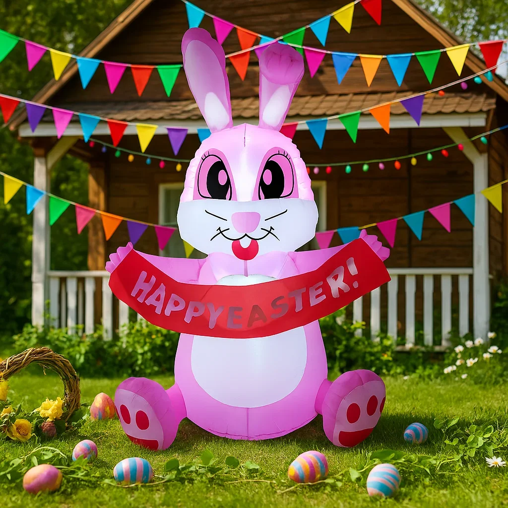 Easter Outdoor Holiday Decorations Blow Up Inflatable Rabbit Decor Built-in LED Lights Yard Garden Festive Holiday Party Props