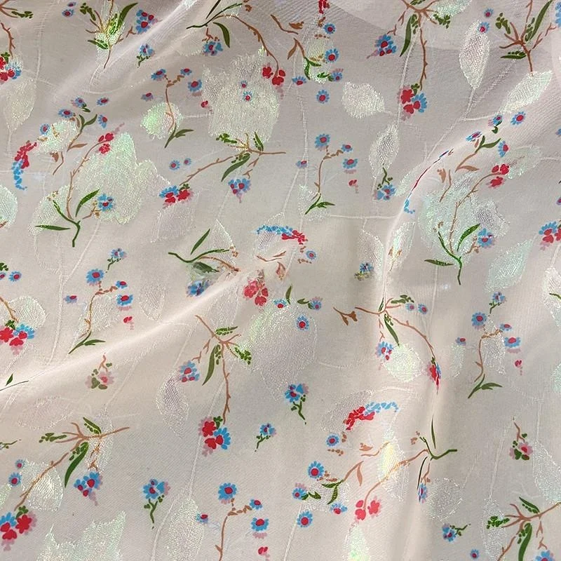 

Gentle Women's Summer Thin Chiffon Fabric Floral Print Dress Hanfu Shirt Clothing Material Semi-Transparent Cut-Out Design