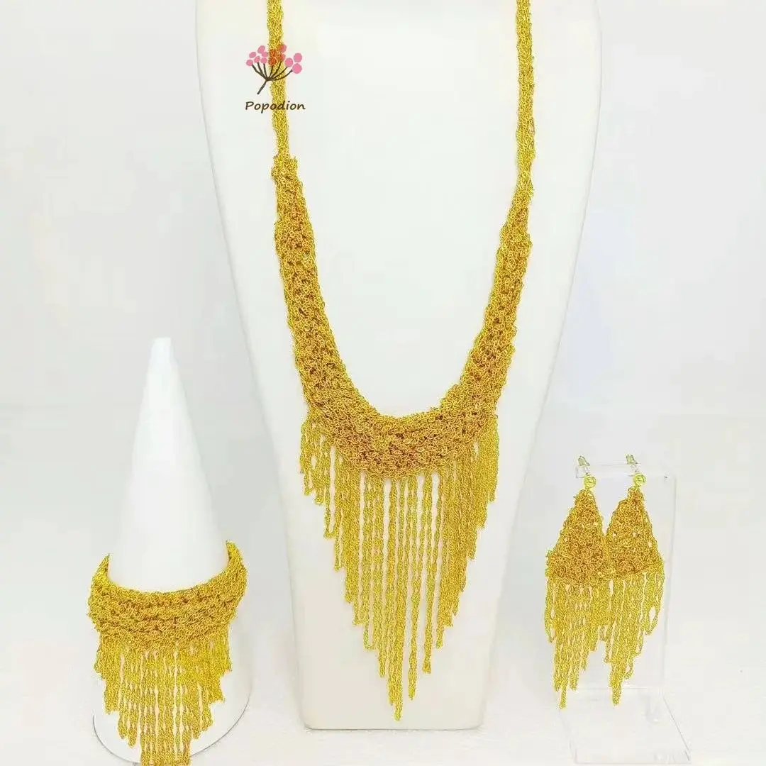 New Dubai 24K Gold Plated High end Customized Necklace, Earrings, Bracelet for Women's Wedding Jewelry Set DD10494