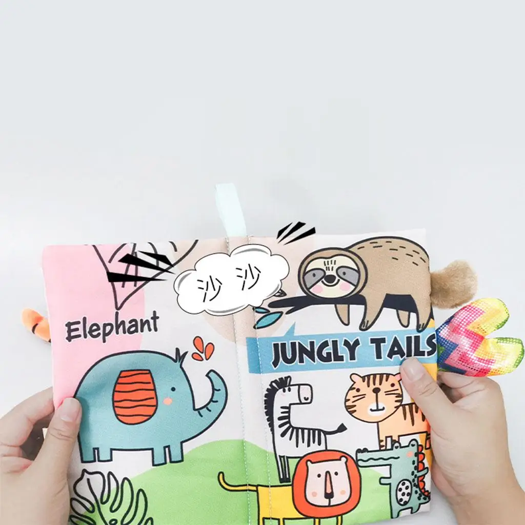 4x Portable Cloth Book, Animal Tail Early Development Interactive Toys, Soft Washable Montessori Early Educational Gadget