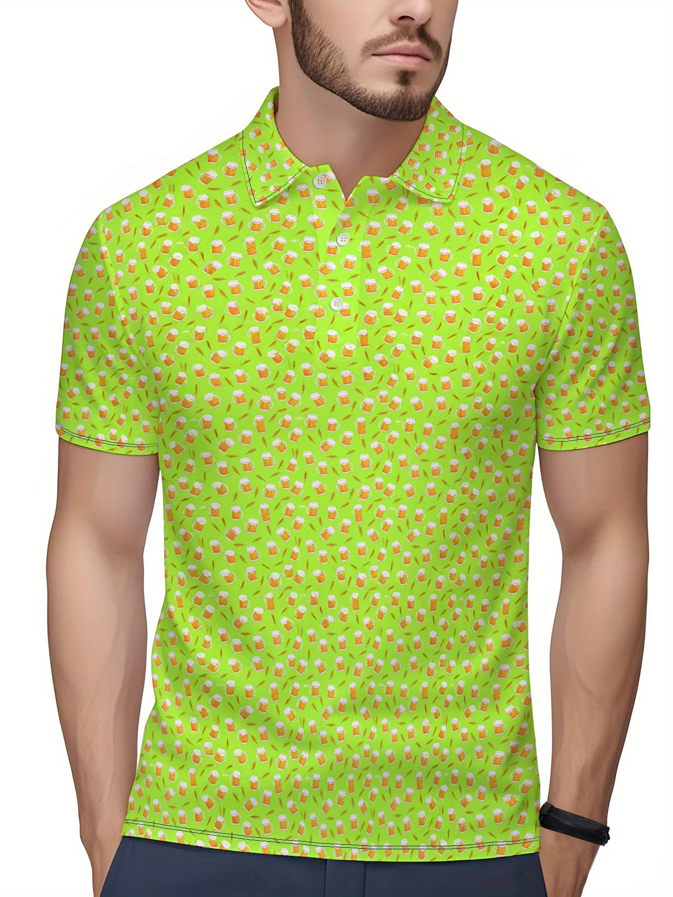 Camisa de Manga Corta Verde Lima para Hombre, Modelo 2026Q, con Estampado de Hojas de Lima y Verde Neón, Transpirable y de Secado Rápido