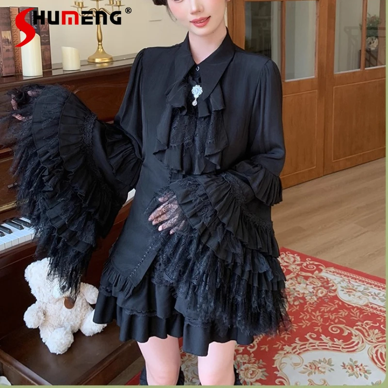 

Original Halloween Cos Gothic Lolita Sweet Ji Sleeve Shirt Retro Blouses French Elegant Court Style Princess Long Sleeve Tops
