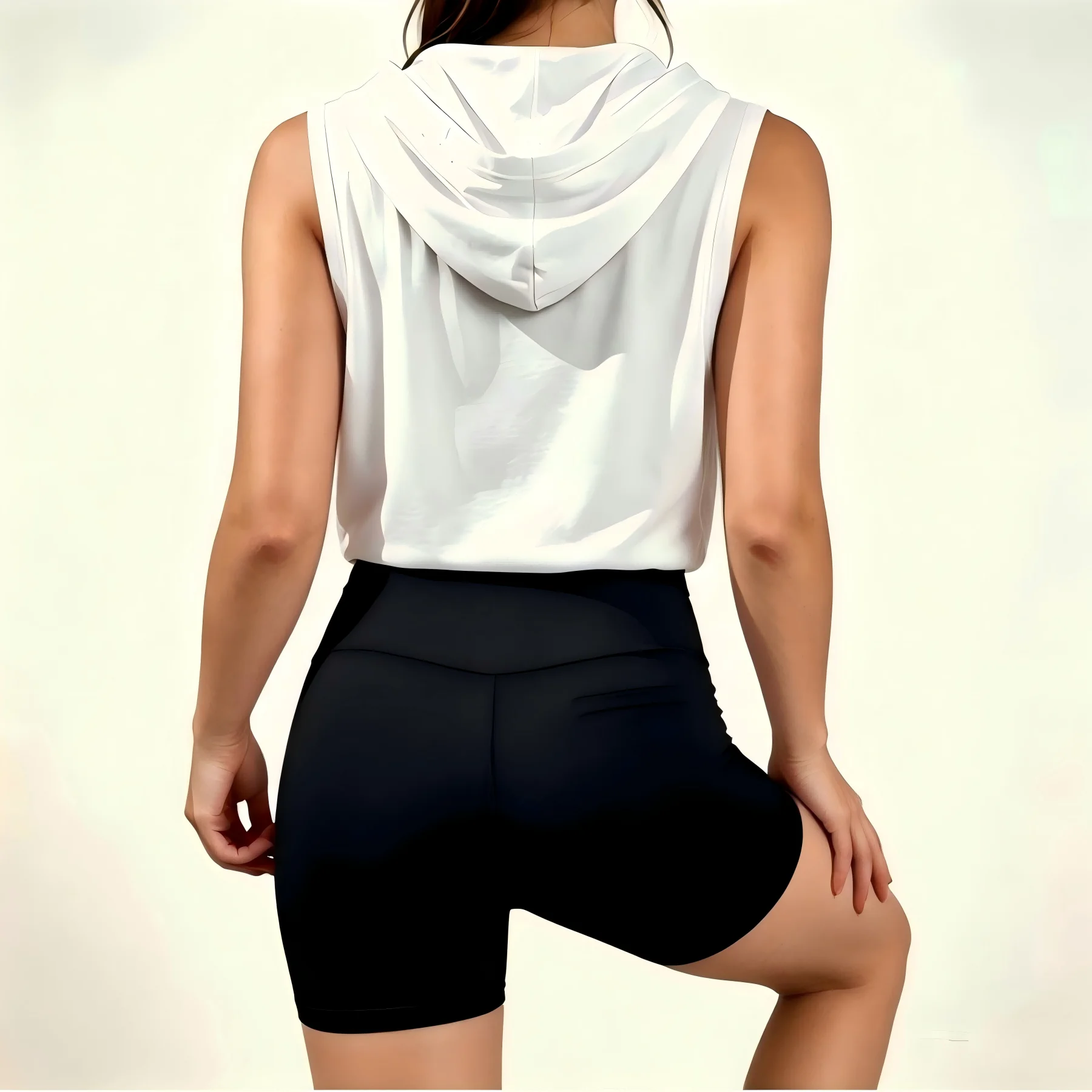 Women Simple Red Rose Art Graphic Sleeveless Hoodie Tank & Biker Shorts Matching Set, Casual Floral Sports Outfit, Workout Activewear