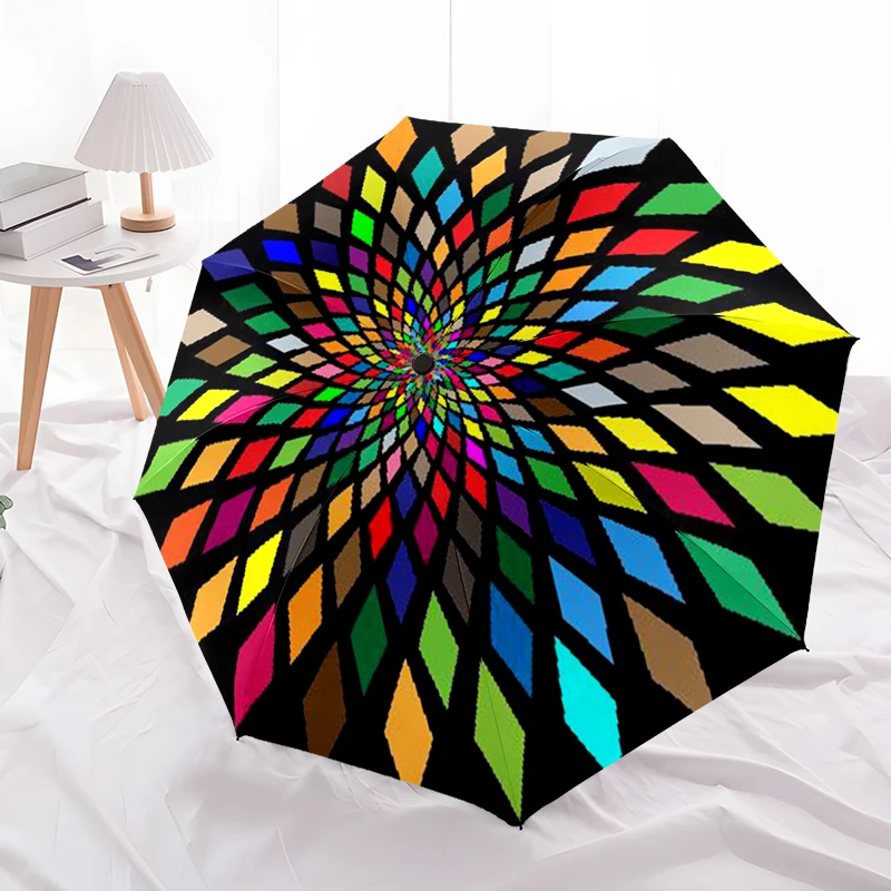 Colorful Geometric Umbrella Automatic Open/close, Sturdy Iron Frame & 8-Rib Structure, Umbrella for Women & Men, Christmas Gift