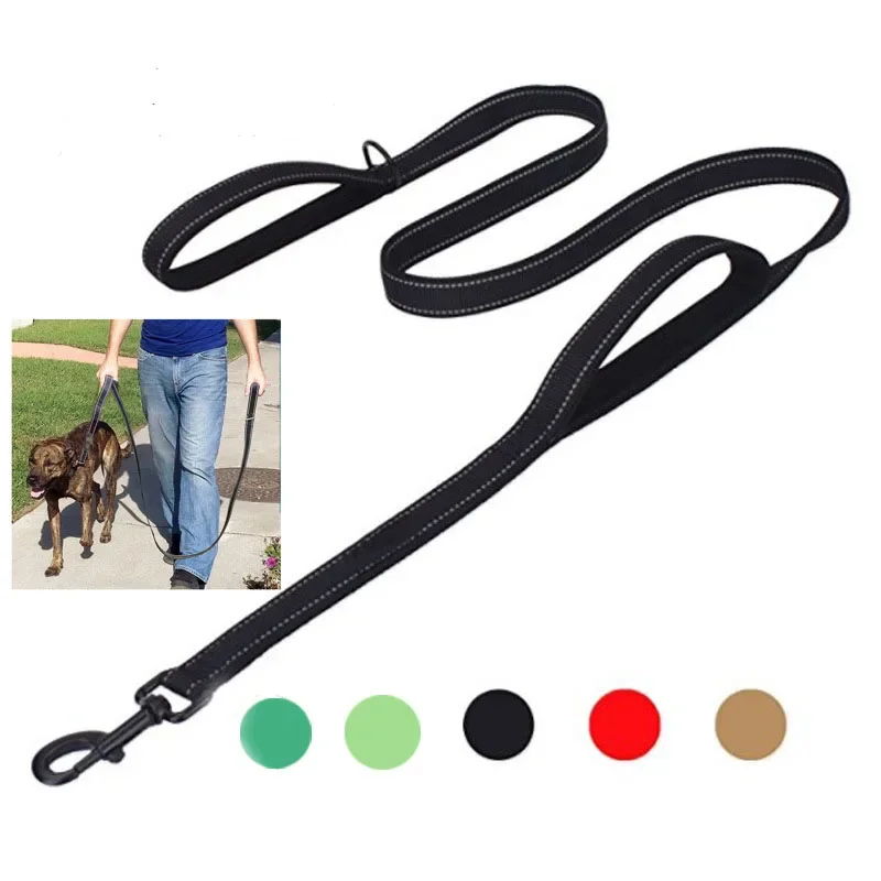 Dog Leashes Outdoor Travel Dog Training Chain Heavy Duty Double Handle Lead for Greater Control Safety Training Dual Handle Cats