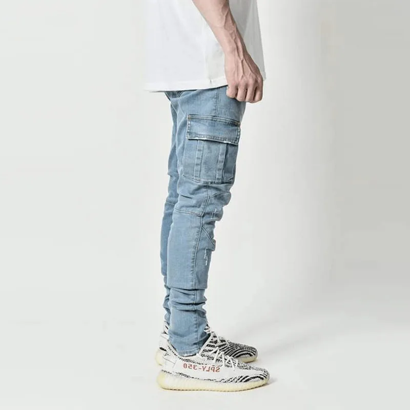 Rainbow Spray New Arrival Denim Oversize Trousers Elastic Multi Pocket Distressed Skinny Pantalones Stacked Jeans Men