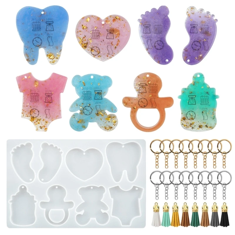 DIY Cute Bear Baby Clothes Foot Earrings Silicone Mold with Hole Keychain Pendant Charms Epoxy Resin Mould Bag Hanging Ornaments