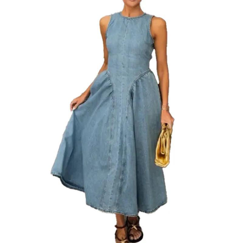 Robe minimaliste à col rond pour femmes, taille moyenne à longue, cintrée, sans manches, gilet, mode, dos nu, à lacets, nouvelle collection été 2025