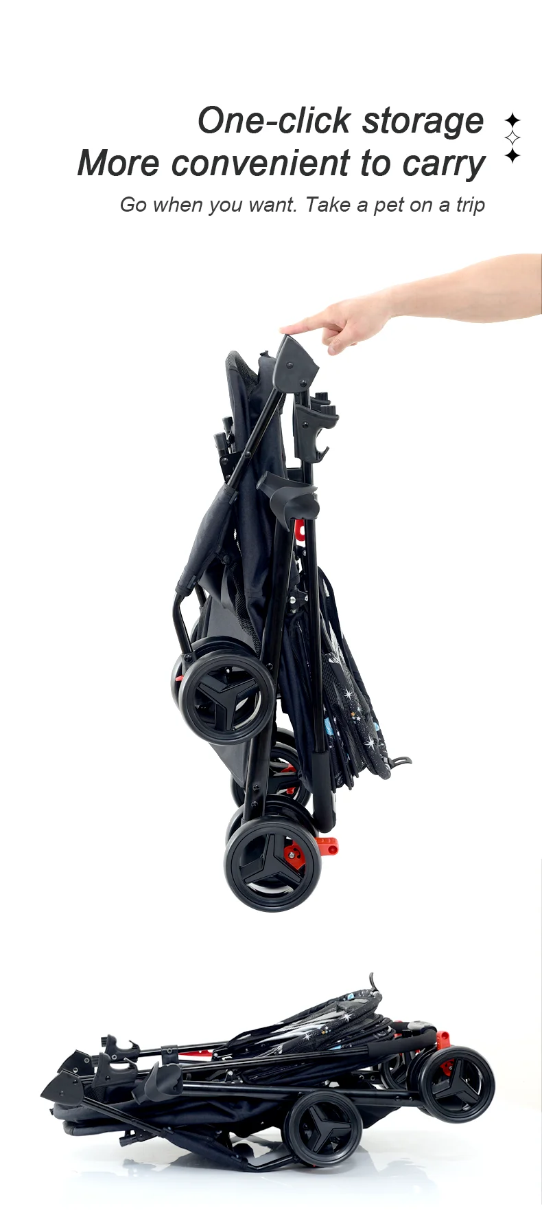 

2023 New Design Foldable Luxury Newly Design 4 Wheel Hand Push Pet Trolleys Not Expensive Large Dog Stroller