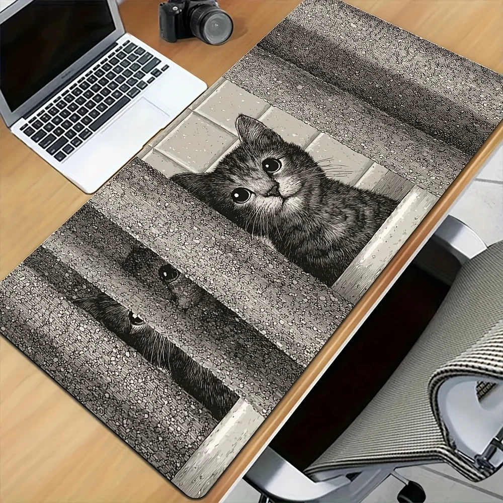 

Cute Tabby Cat Stair Desk Mat, 3D Effect Pet Mouse Pad, Non-Slip Keyboard Pad for Office Gaming