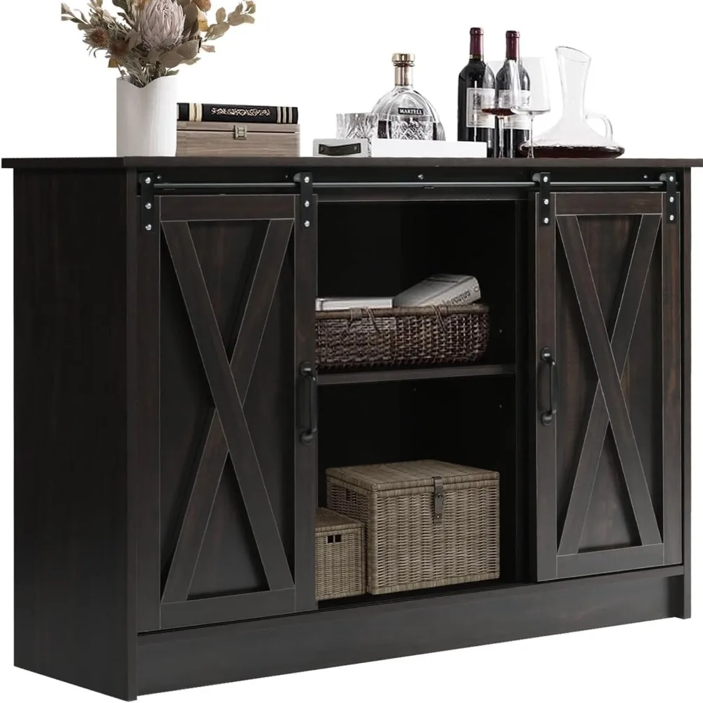 Farmhouse Coffee Bar Cabinet with Storage，42’’ Kitchen Buffet Storage Cabinet with Sliding Barn Door, Coffee Bar Table with