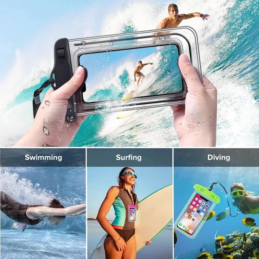 2 Pack Waterproof PVC Mobile Phone Bag Portable Phone Pouch Underwater Protector for Beach Cruise Travel Essentials (Regular)