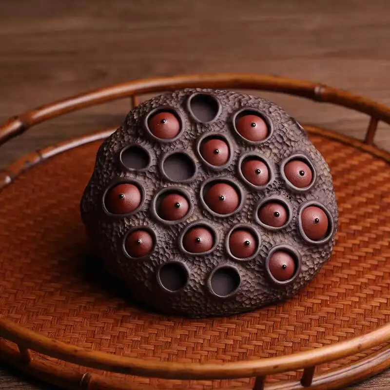 High-Quality Purple Clay Pet Ornament, Frog With Pod, By Famous Artist Chen Zhen, Handmade Lotus Seed, Creative And Unique Tea