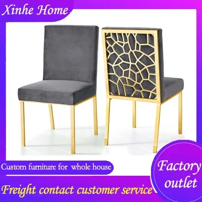 Modern Blue Grey Velvet Dining Chair Luxury Vintage Living Room Furniture Gold Silver Metal Leg Home Restaurant