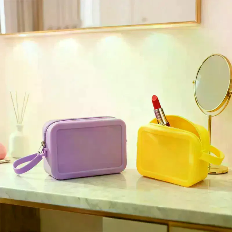 Organizer Cosmetic Bag Vintage Waterproof Smooth Zipper Earphone Bag Macaron Color Wallet Coin Purse Students Silicone