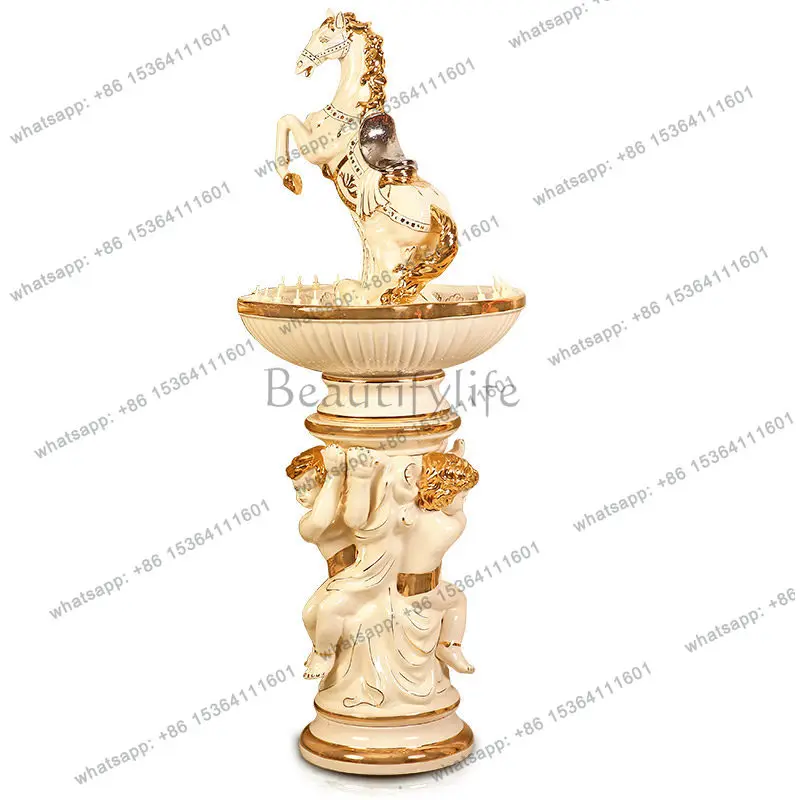 Living room flowing water ornament floor-to-ceiling circulating water indoor European light luxury horse elephant decoration