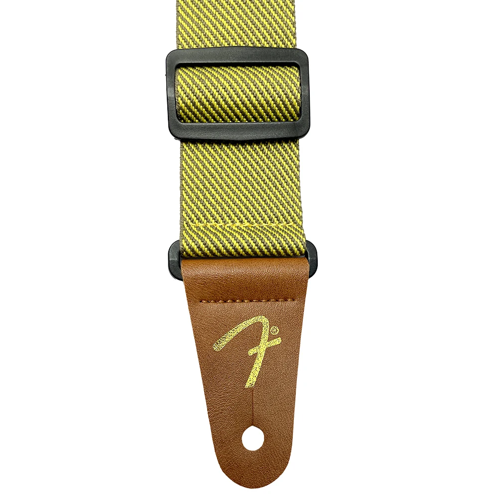 Gelber Twill-Gitarrengurt, verstellbar, bequem, für Akustik-, E-Gitarre, Folk- und Bassgitarre, Leder-Gitarrengurt – Detail 3