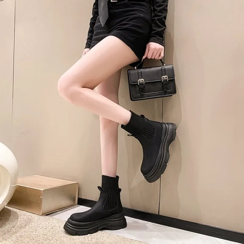Hot Seller 2025 Women's Shoes Chelsea Boot Woman Winter 2025 Cute Trend Elastic Half Promotion Genuine Leather With High Quality