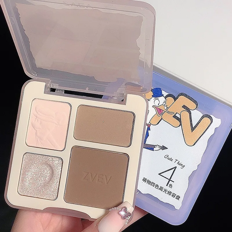 4 w 1 ZVEV 3d Highlighter Contour Bronzer Palette Nude Makeup Natural Color Rendering Długotrwałe wodoodporne kosmetyki