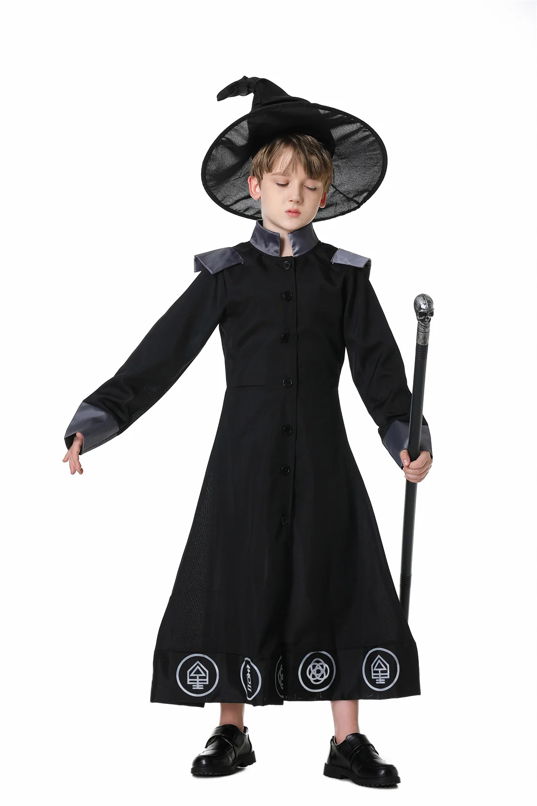 Children Dark Sorcerer Cosplay Uniform Boys Robe Wizard Halloween Carnival Easter Costume for Kids Stage Show Sorcerer Outfit