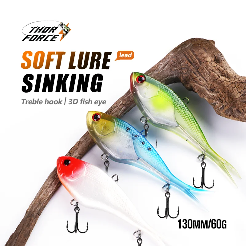 Thorforce 130Mm 60G Jigging Fork Tail Lead Coated Bkk Triple Hook Vib Tpe Luminous Soft Lure Saltwater Sea Fishing Bionic Bait