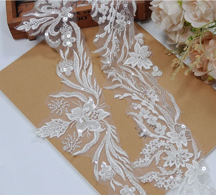 New Pin Bead Sewn Bridal Wedding Dress Hemline Headdress Lace Accessories Exquisite Embroidery DIY