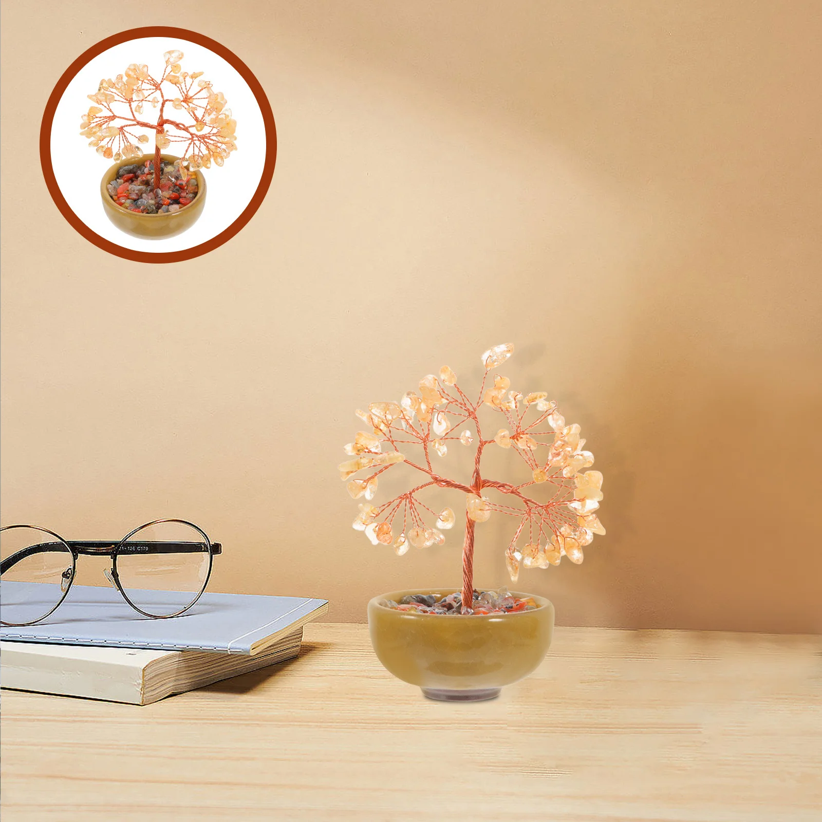 

Natural Stone Crystal Tree Chakra Healing Ornament Feng Shui Bonsai for Wealth Prosperity Home Decor Handmade Gemstone Good Luck