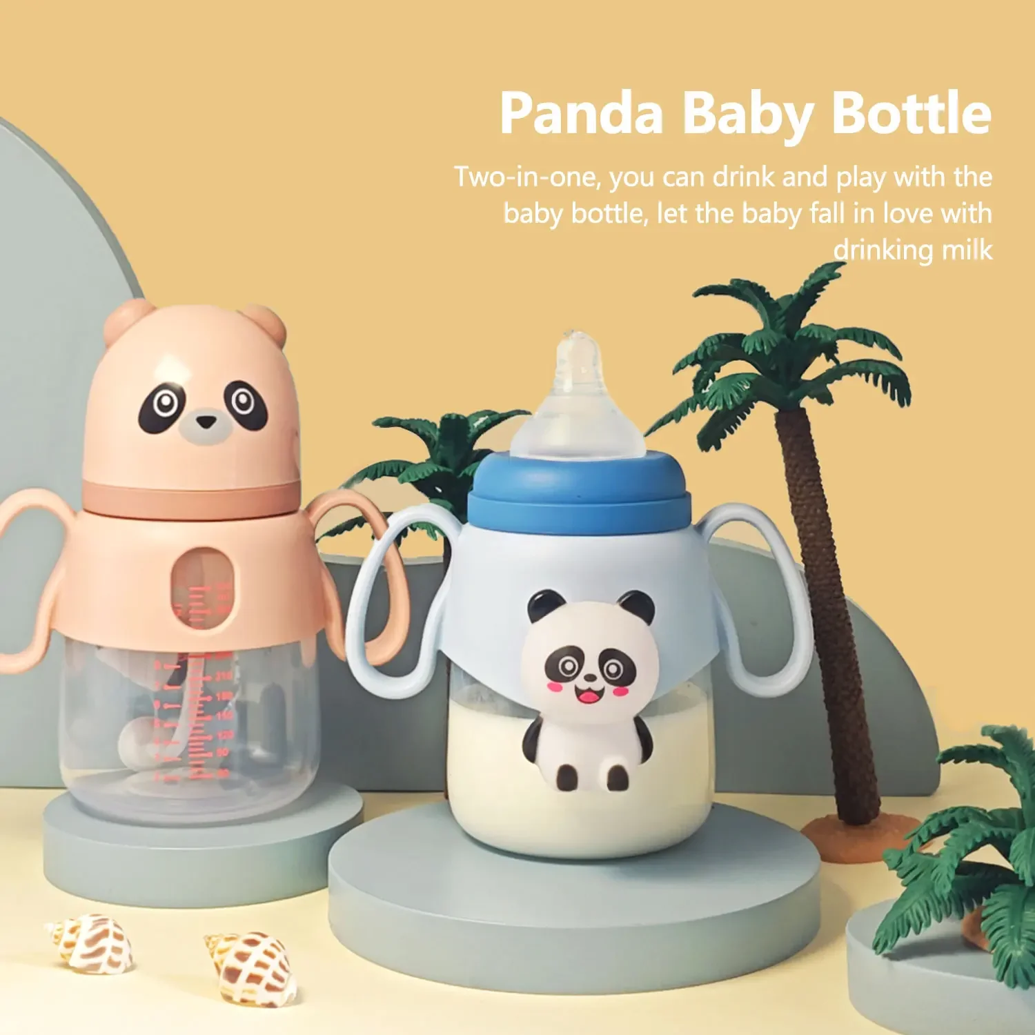 

330ml newborn baby bottle, cute cartoon panda shape, imitation breast milk baby bottle, BPA-free, can be used as a toy
