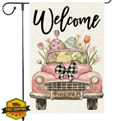 Welcome Easter Garden Flag 12x18 Inch Double Sided Burlap Spring Decor XXM