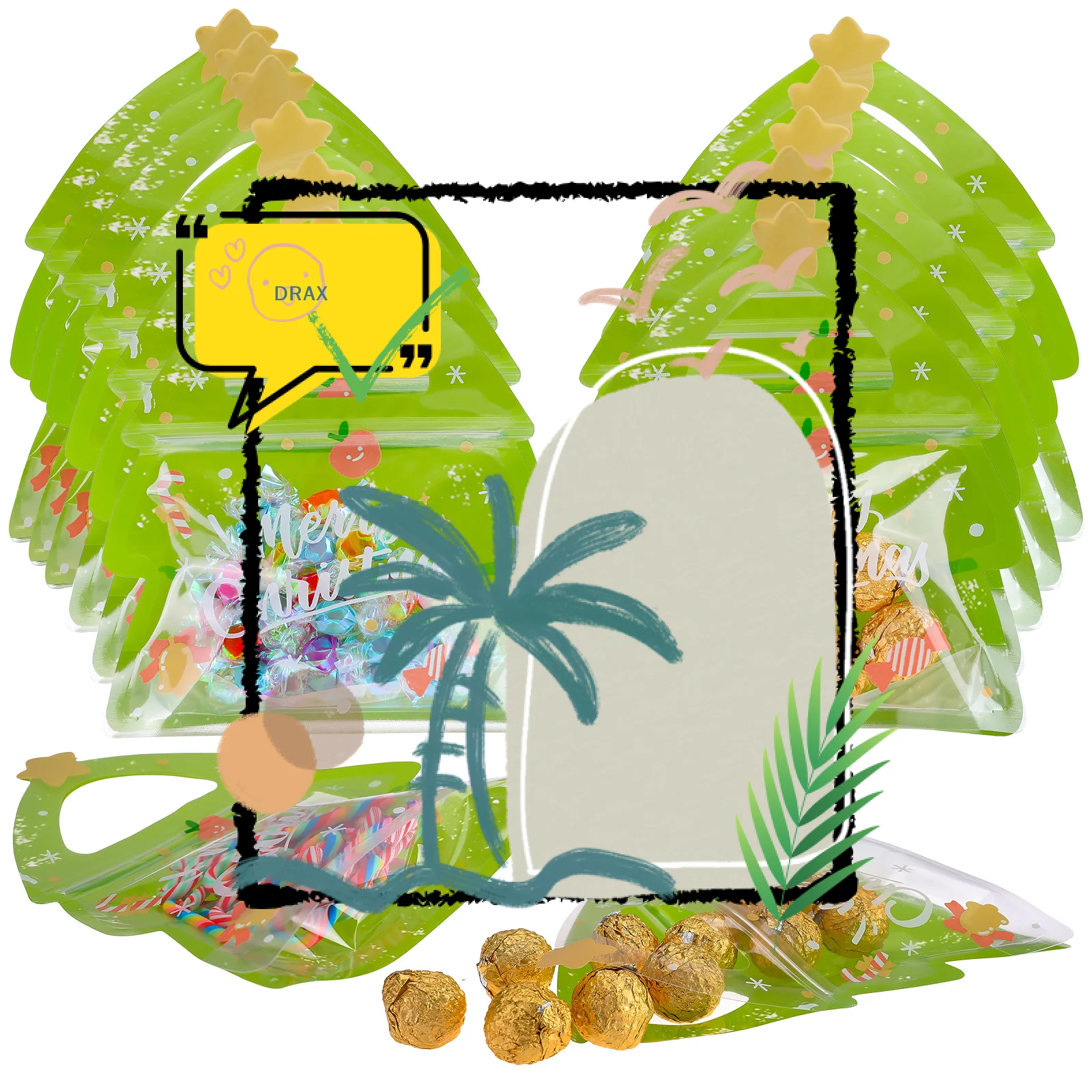 30 قطعة من أكياس حلوى عيد الميلاد، حقيبة جودي زيبلوك الأيائل، أكياس هدايا شجرة عيد الميلاد القابلة للإغلاق، حقيبة زيبلوك شفافة لطيفة على شكل إلك للحلوى، #1