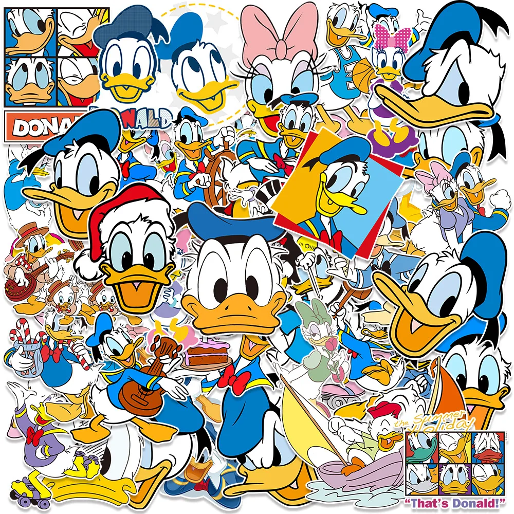 

New Disney 50Pcs Donald Duck Stickers Laptop Skateboard Mobile Phone Guitar Water Cup Motorcycle Cute Stickers Decals Small Gift