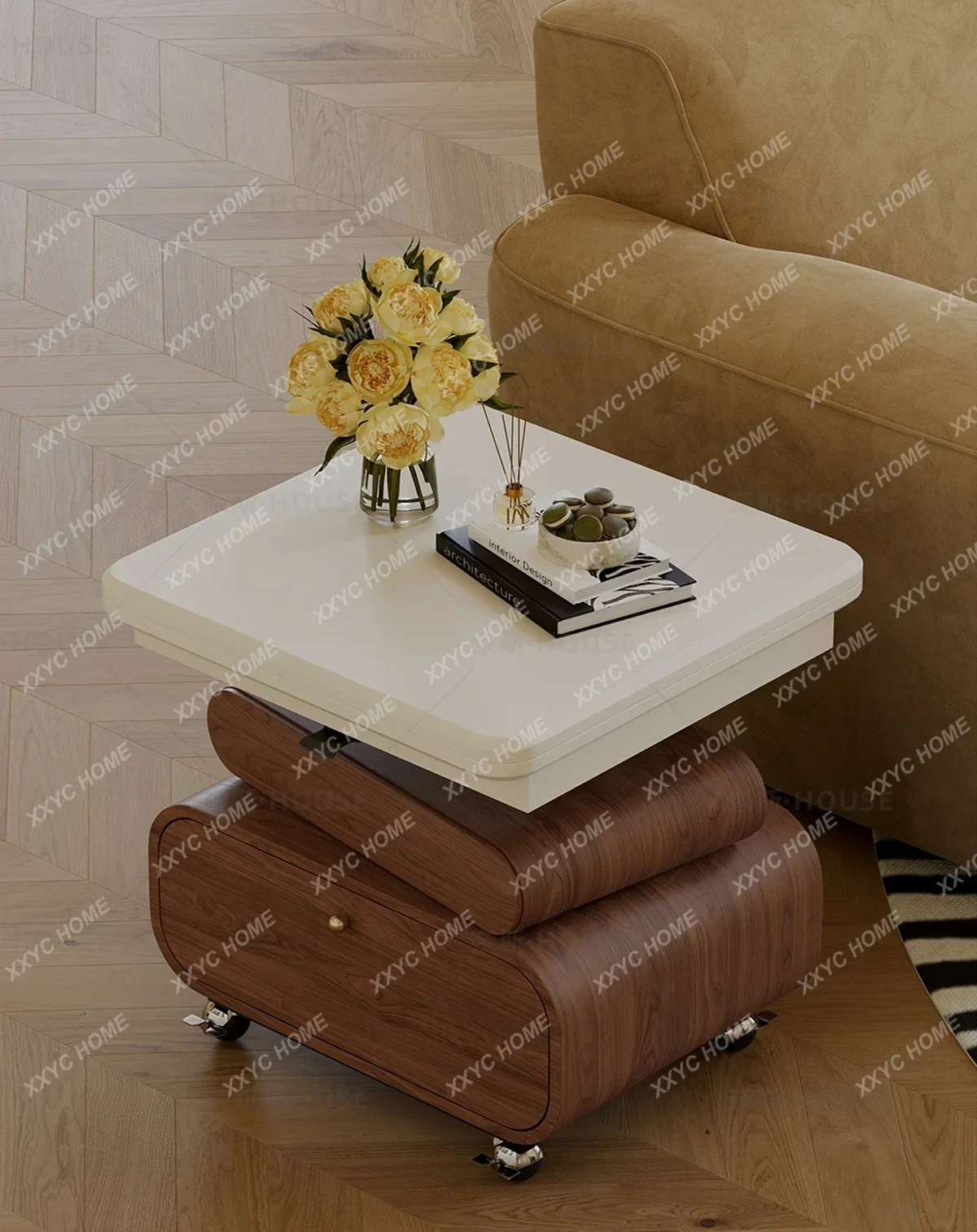 Hmedieval style solid wood folding coffee table cart household liftable movable side tableEsmt163
