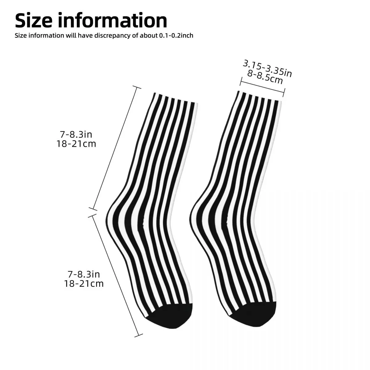 Vertical Striped Stockings Black and White Printed Kawaii Socks Autumn Non-Slip Socks Unisex Skateboard Soft Socks