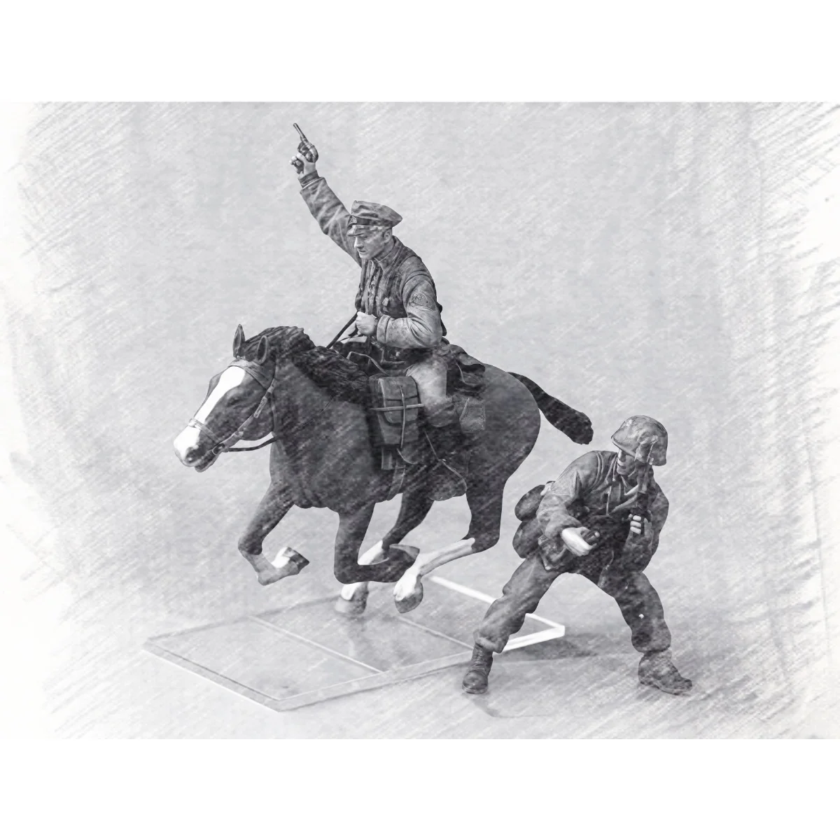 

Набор для сборки модели из смолы, масштаб 1/35, военная тематика, немецкая конная и пехотная армия (2 человека и 1 лошадь), в разобранном и неокрашенном виде GK1559R