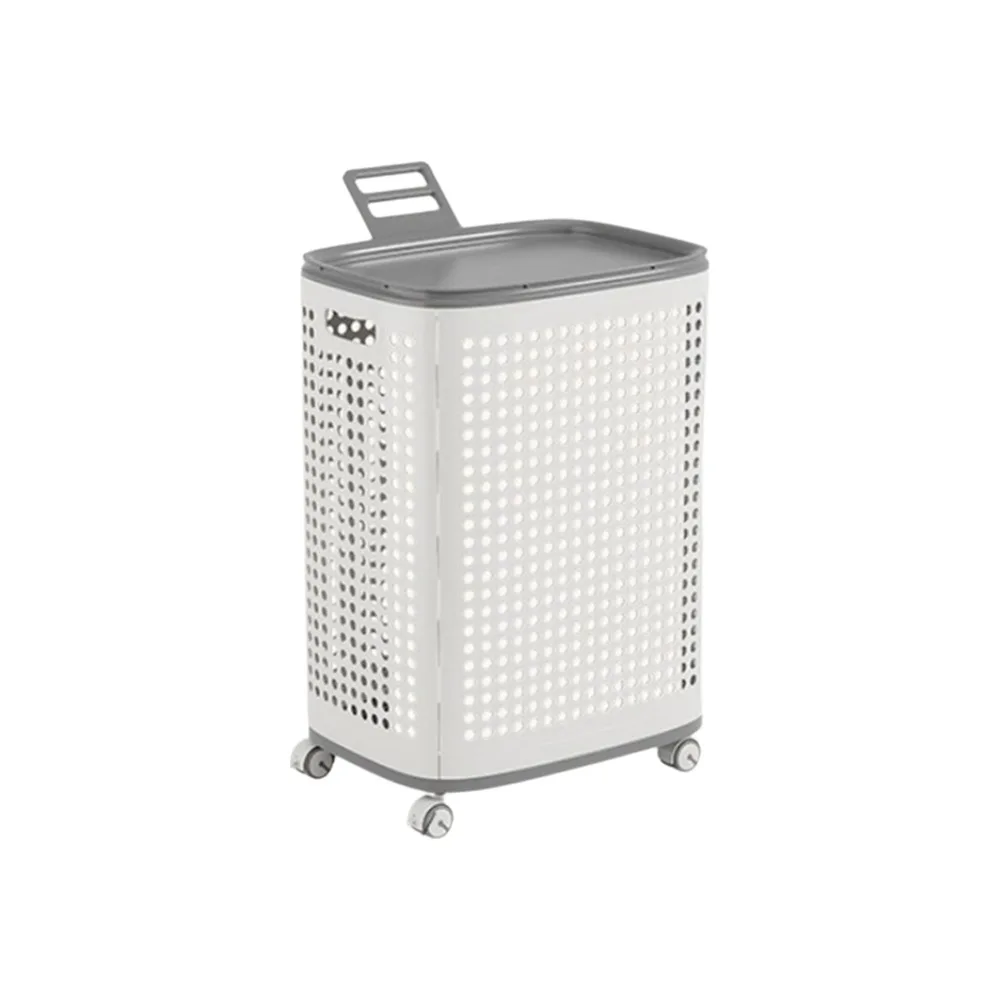 

Large Capacity Folding Dirty Clothes Basket Plastic Dust-proof Rolling Laundry Basket with Mute Wheels Detachable