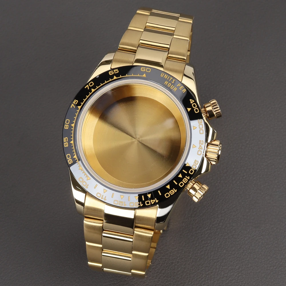 

VK63 39mm Watch Case Silver/Gold With Strap Solid Stainless Steel for VK63 VK63A Quartz Movement 29mm Dial Watch Box band Parts