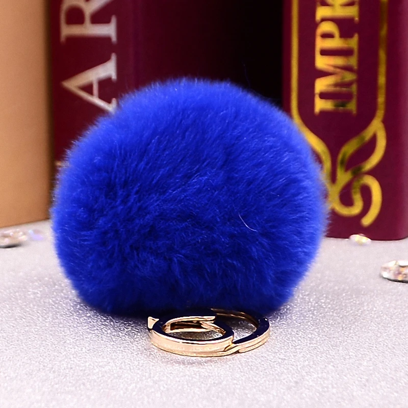 Fluffy Rabbit Fur Pompom 8CM Real Natural Fur Balls Key Chain K005-red